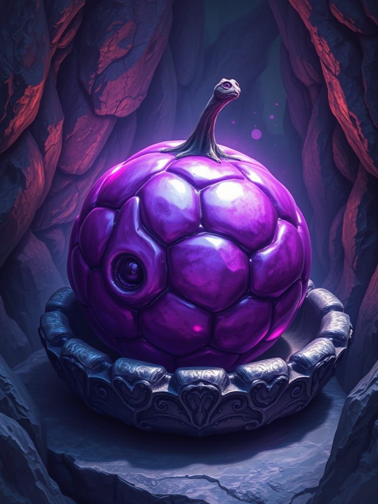 Surreal Iridescent Alien Fruit in Ornate Bowl