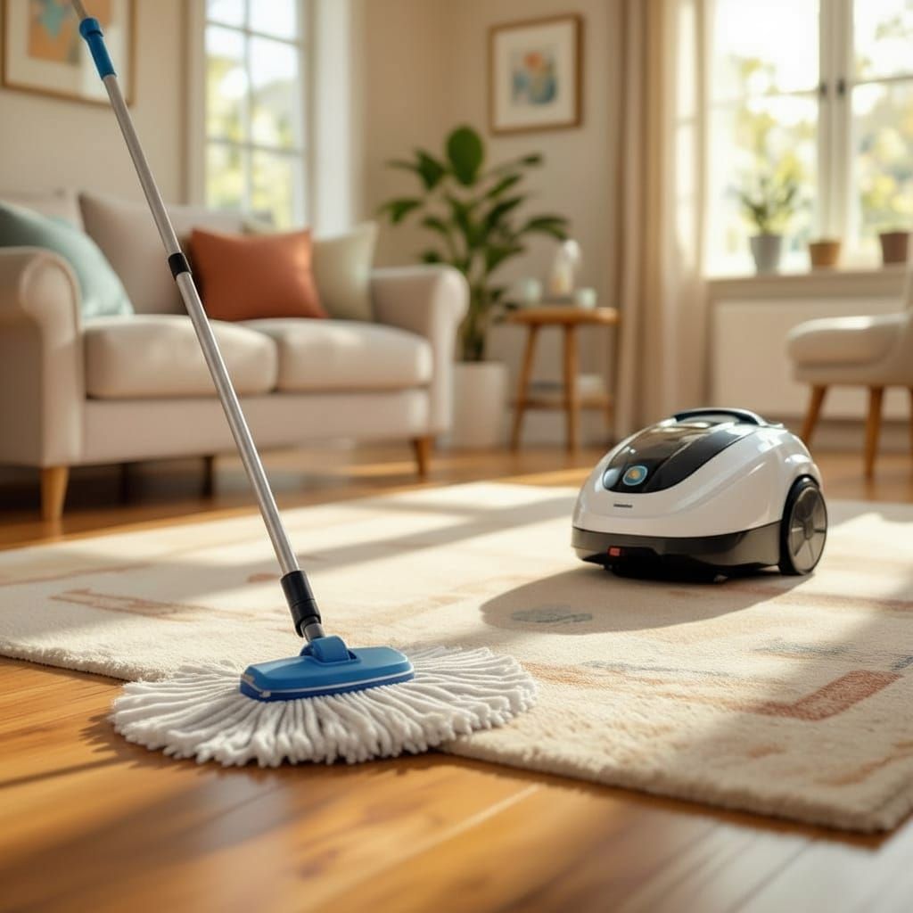 Robotic Cleaning In Progress: Mop & Vacuum Work Alone