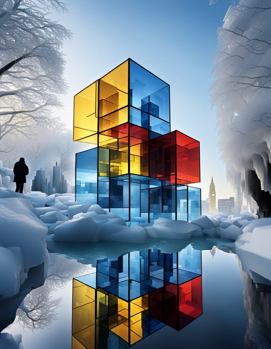 A futuristic city made entirely of cubes.Contrasting archite...