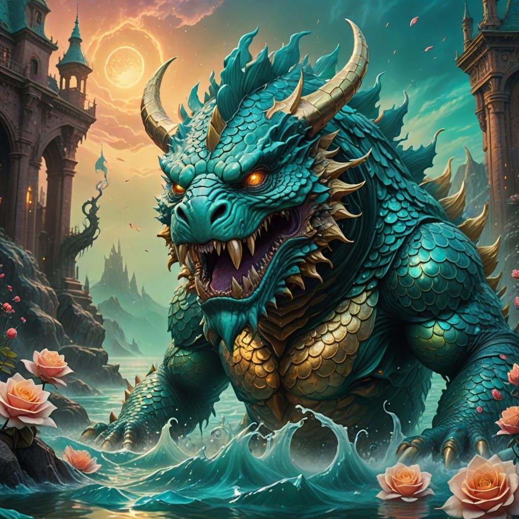 Fantasy Monster in Rose Water with Aqua Scales