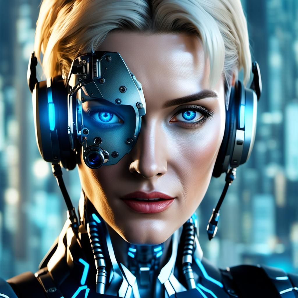 Cyborg and Dragon: Hyperrealistic Future-Vintage Scene