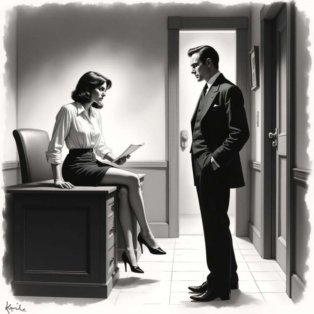 Film Noir Office Scene: Secretary and Dictator