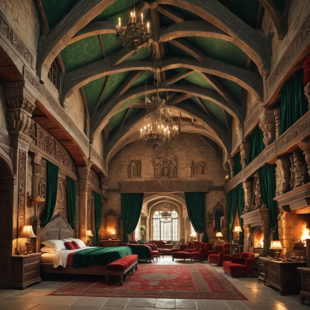 Medieval Fantasy Bedroom in Detailed Matte Painting Style