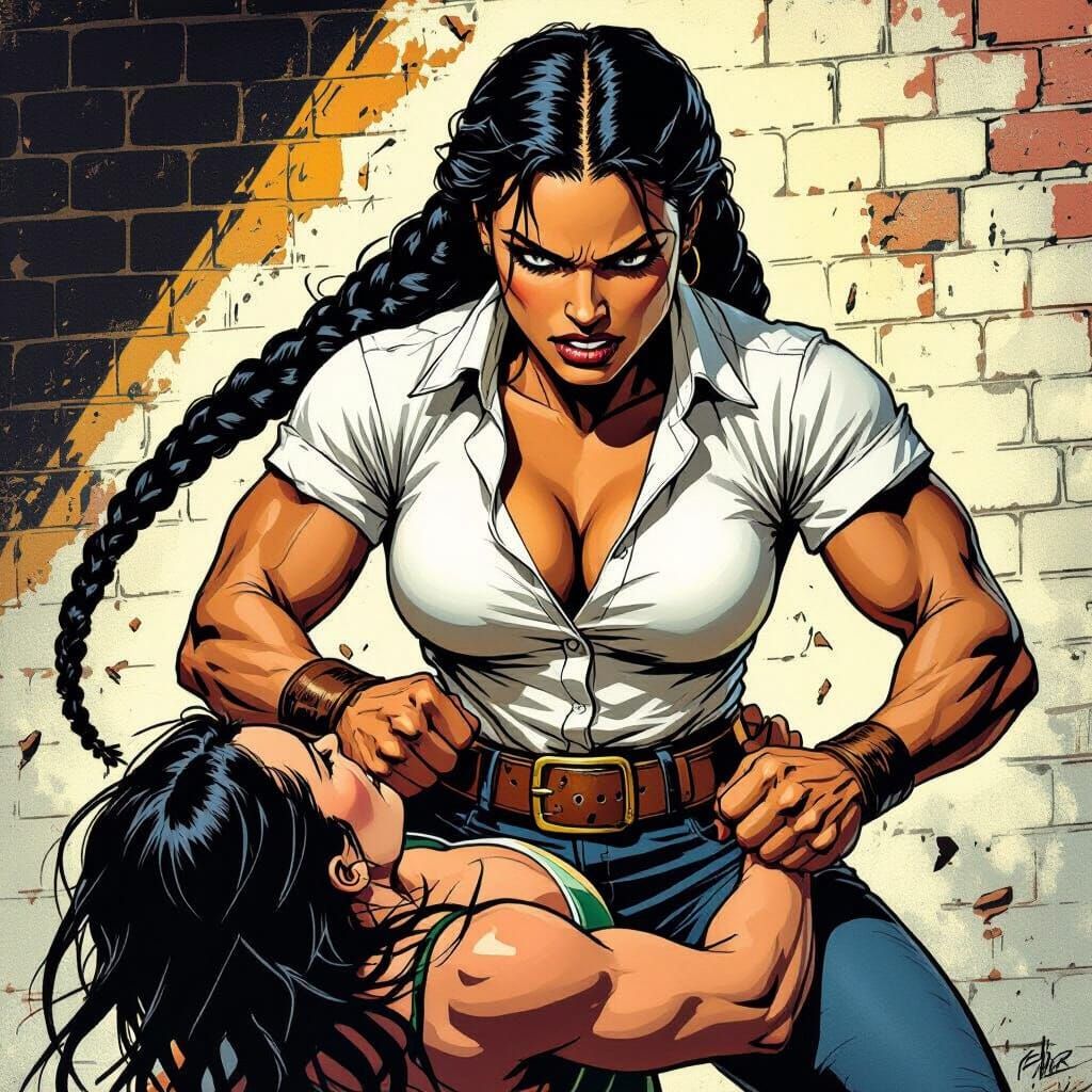 Muscular Woman Dominates in Comic Panel Style