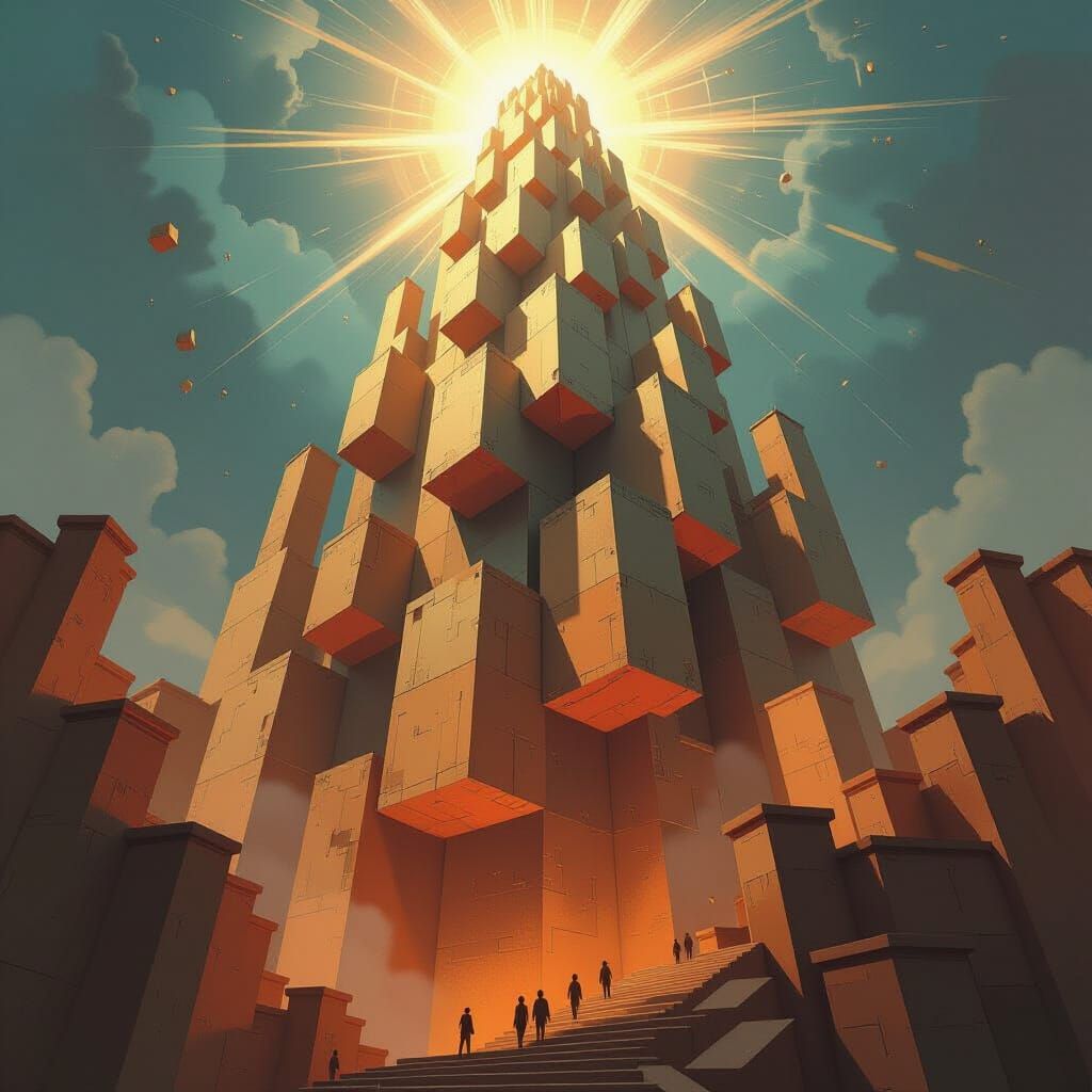 Tower of Babel in Cubist Art Deco Style