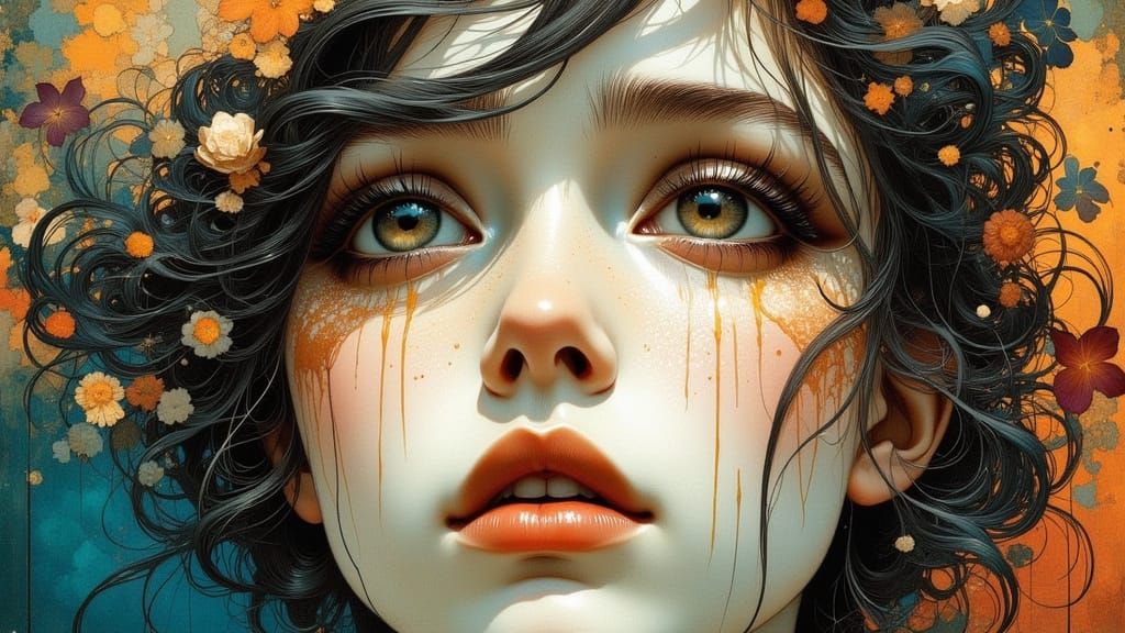 Angel in Whirling Art Nouveau Landscape