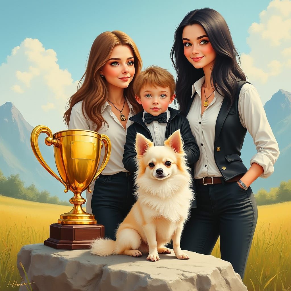 Chihuahua Wins: Gouache Painting with Trophy