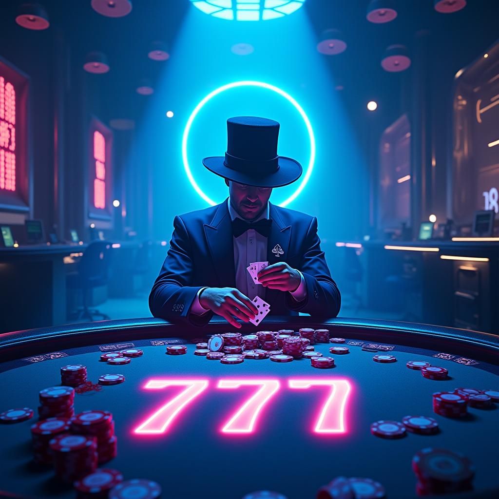 Neon Poker Game in Cyberpunk Style, 8K