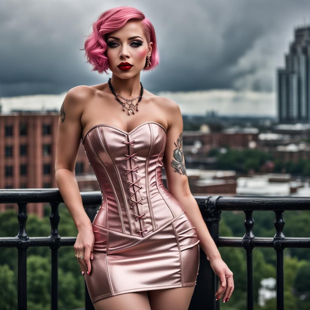 Princess in Rose Gold Dress: Hyperrealistic Portrait