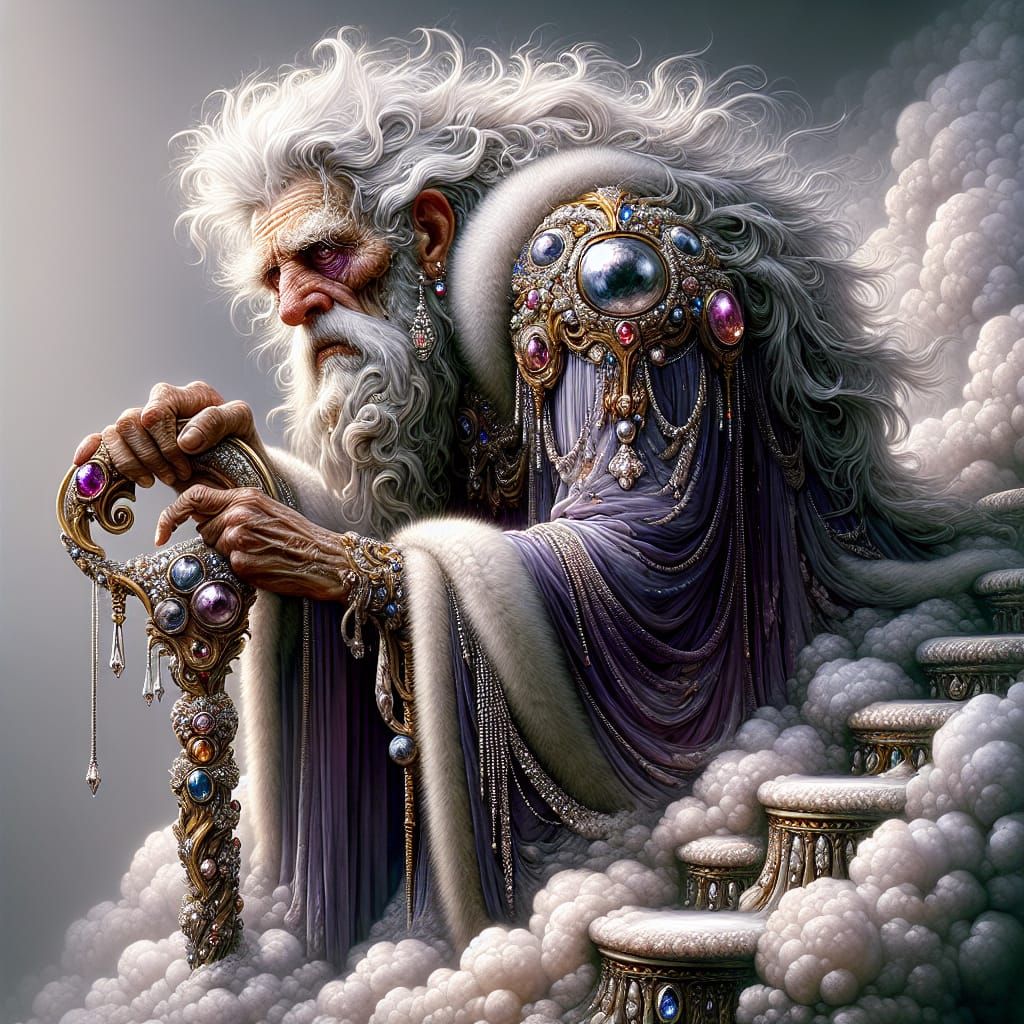 Wisdom and Power: Ancient King Descends from Clouds