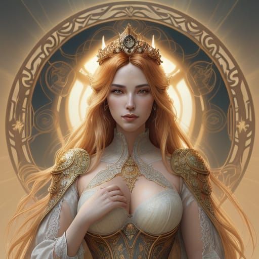 Noblewoman Portrait with Golden Sun Filigree Crown