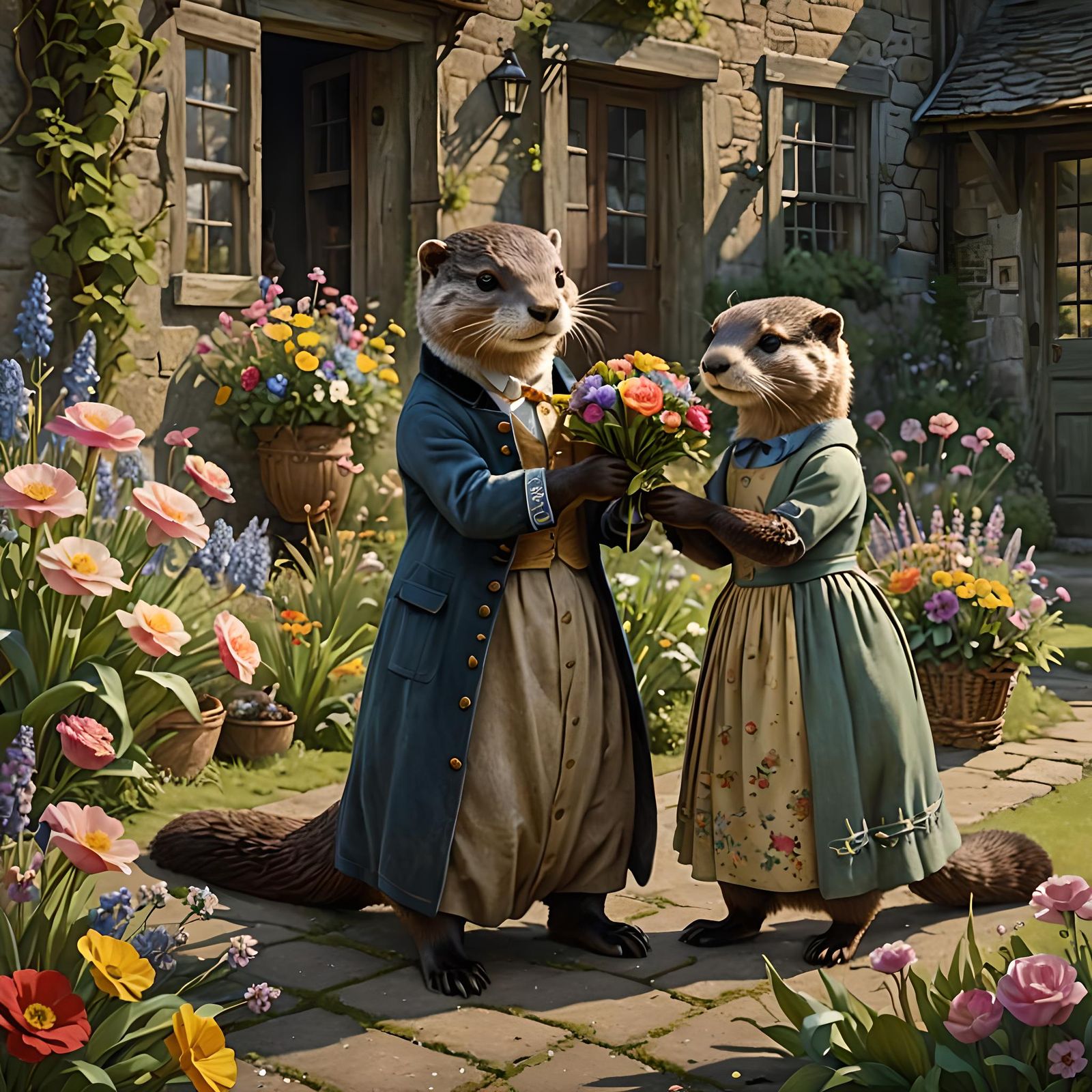 Otters in Love: A Beatrix Potter-esque Scene