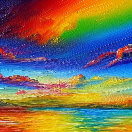 Expressionist Rainbow Vista in Impasto Oil Painting