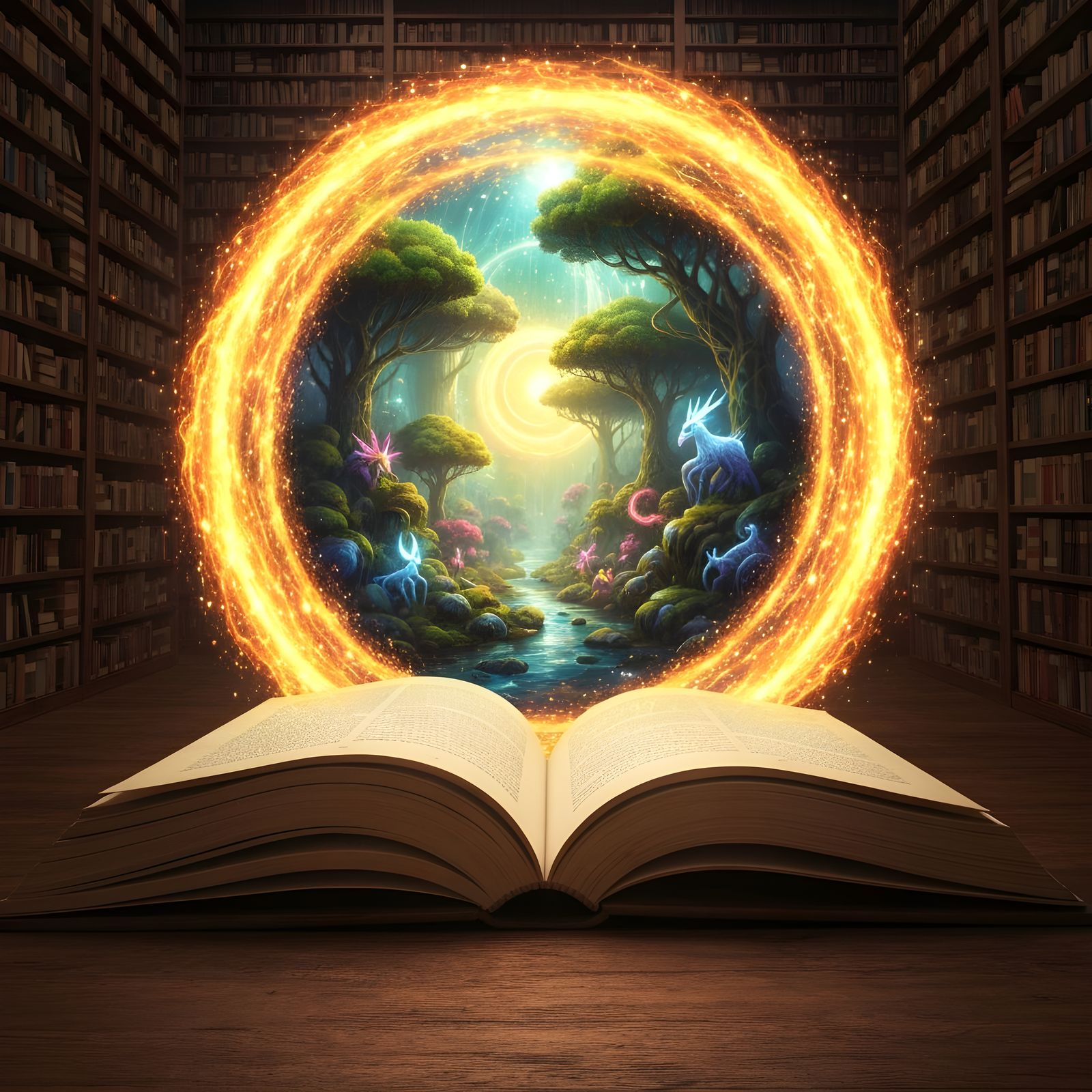 Glowing Portal to Fantasy World in Library