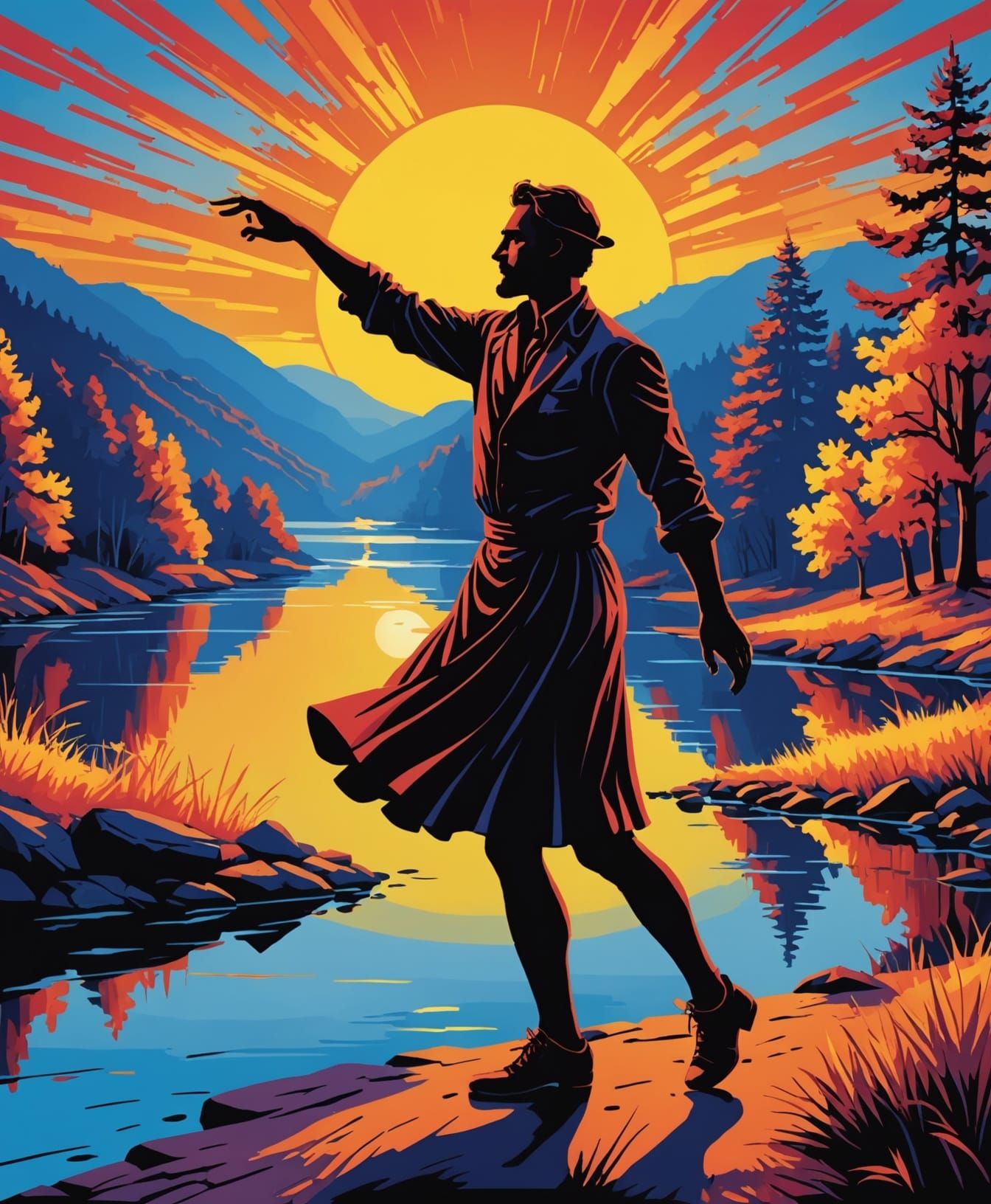 Thermal Image of Dancing Figure in Hudson River Style