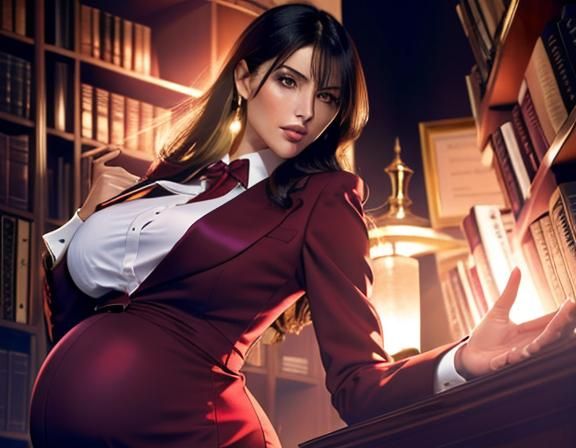 Pregnant Woman in Bookstore: Photorealistic Portrait