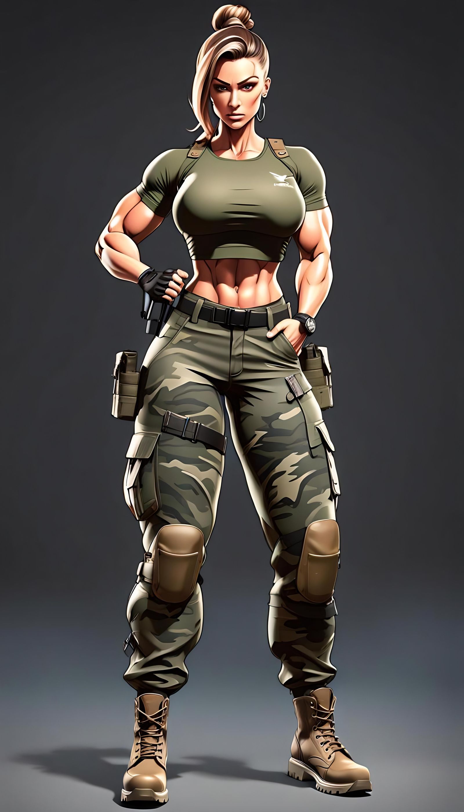 Muscular Kayla Rossi in Tactical Gear, 3D Render