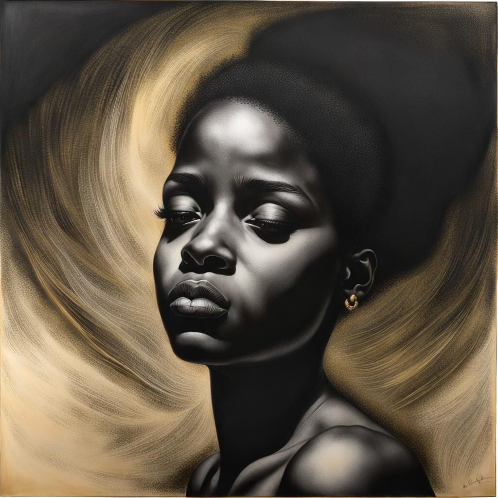 Cosmic Double Exposure in Charcoal and Gold Ink