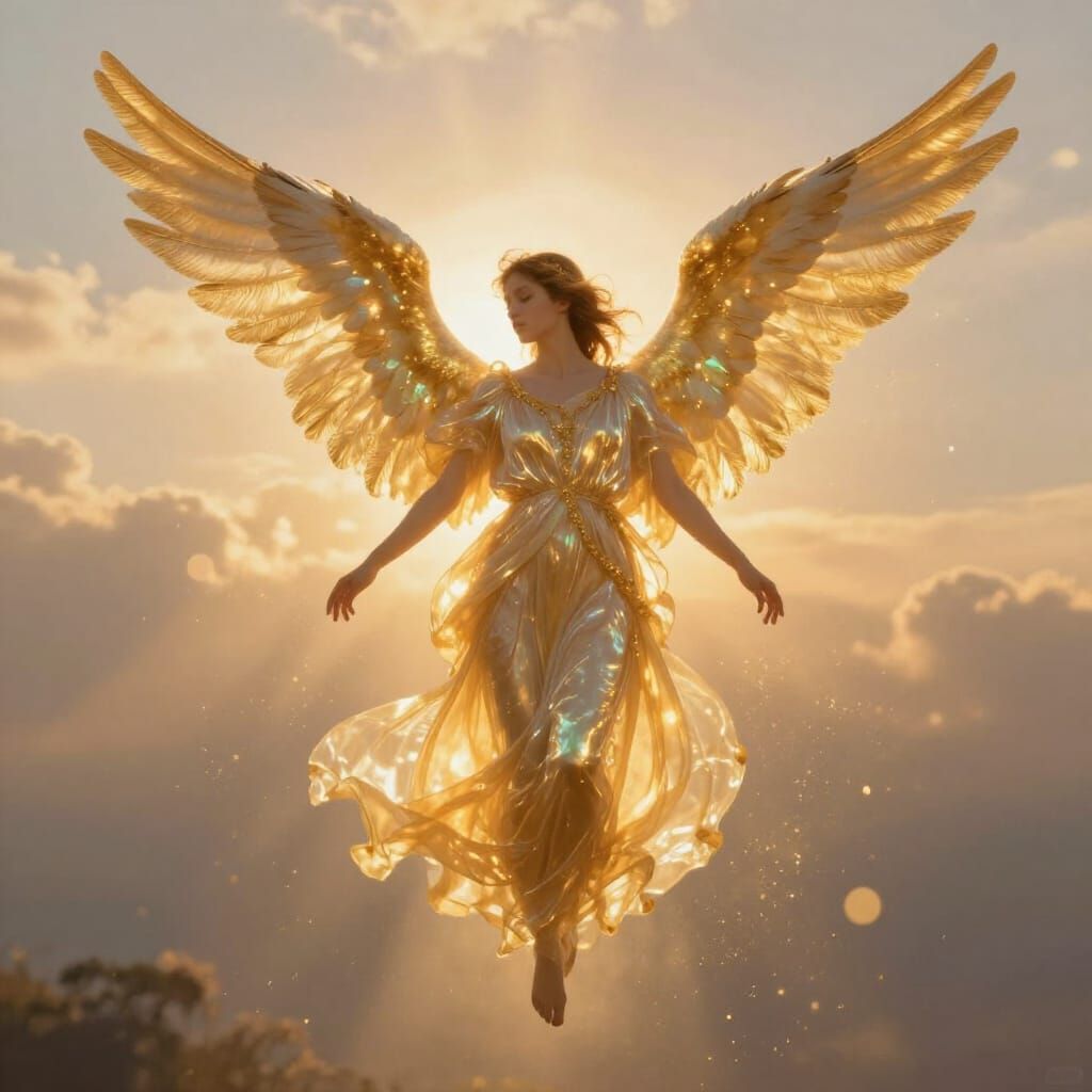Ethereal Honey Angel in Golden Sunrise Light