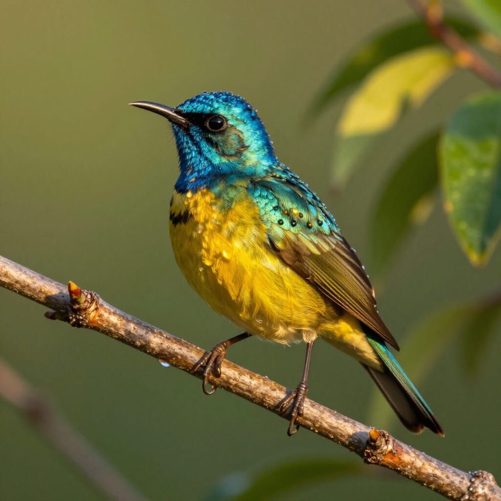 Vibrant Shining Honeycreeper in Golden Hour Light