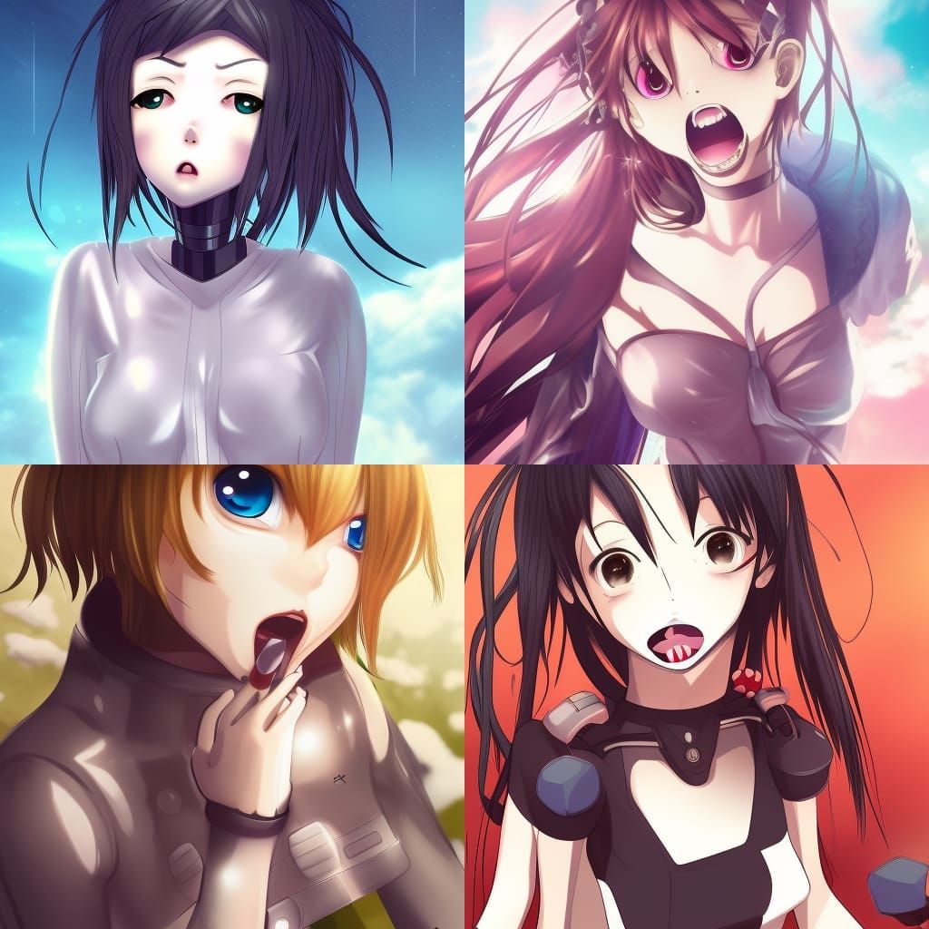 Feminine Android with Open Mouth in Anime Style