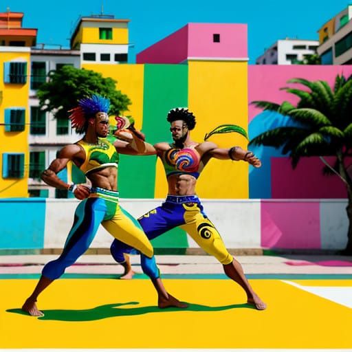 Vibrant Capoeira Performance in Afro-Brazilian Urban Art Sty...