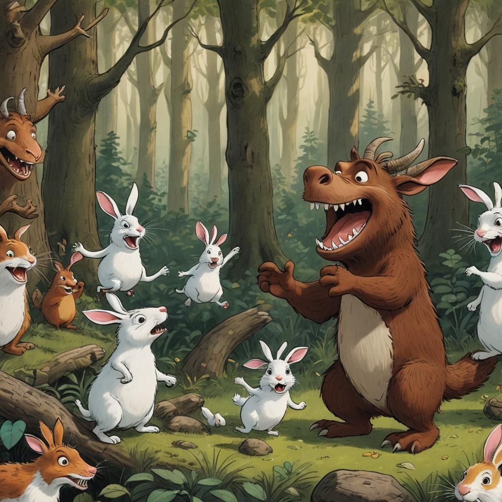 Gruffalo Close-Up: Wide Open Mouth Swallowing Rabbit