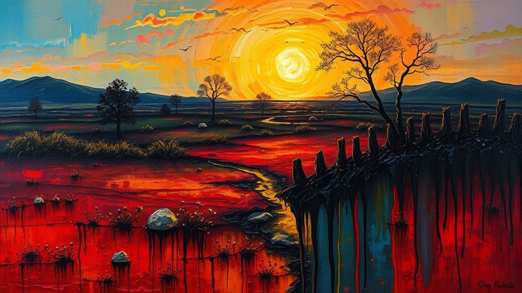 Surreal Sunrise in Expressionist Oil Painting Style