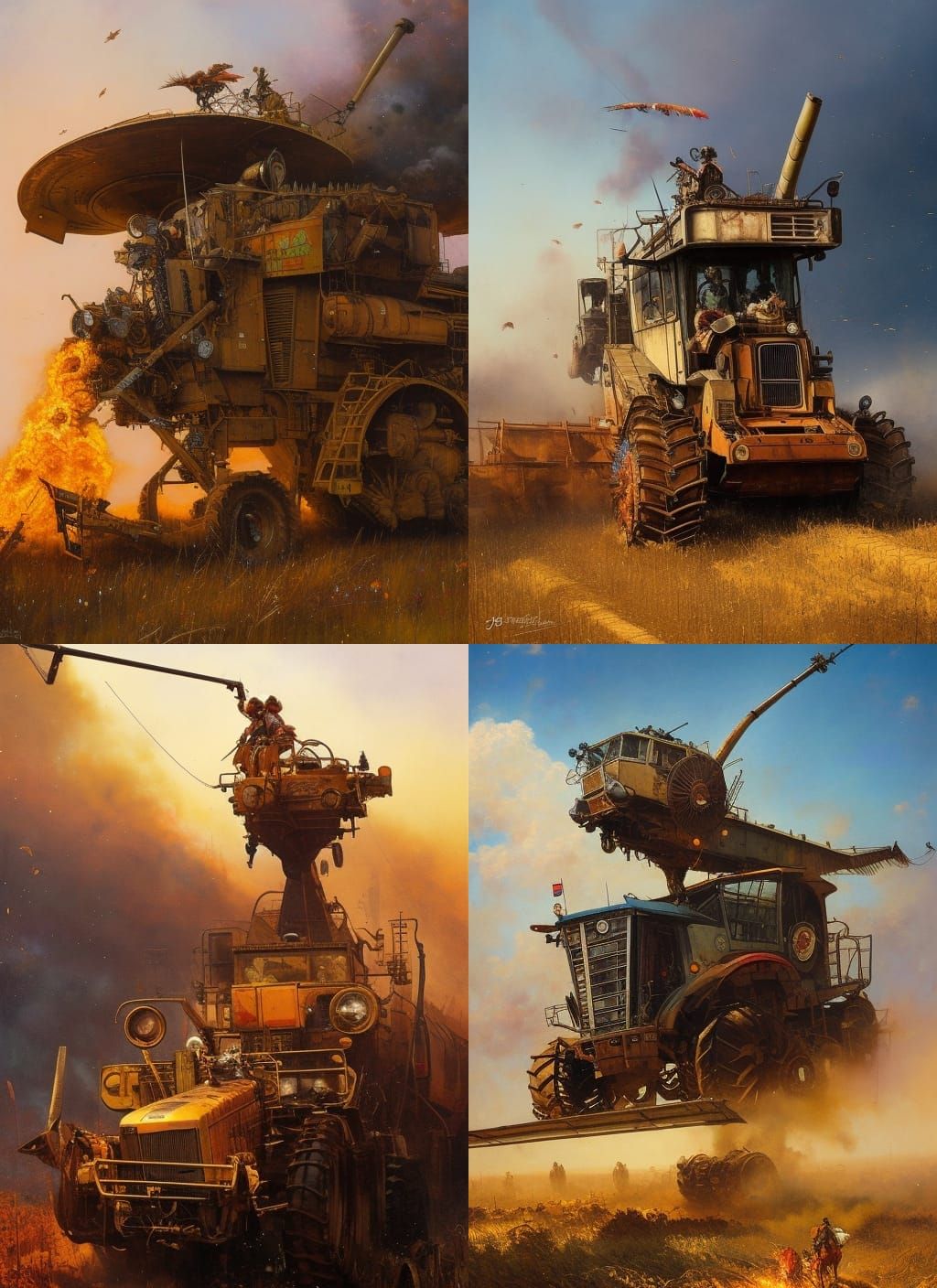 Tank Girl Rides Burning Harvester in Crayon Style