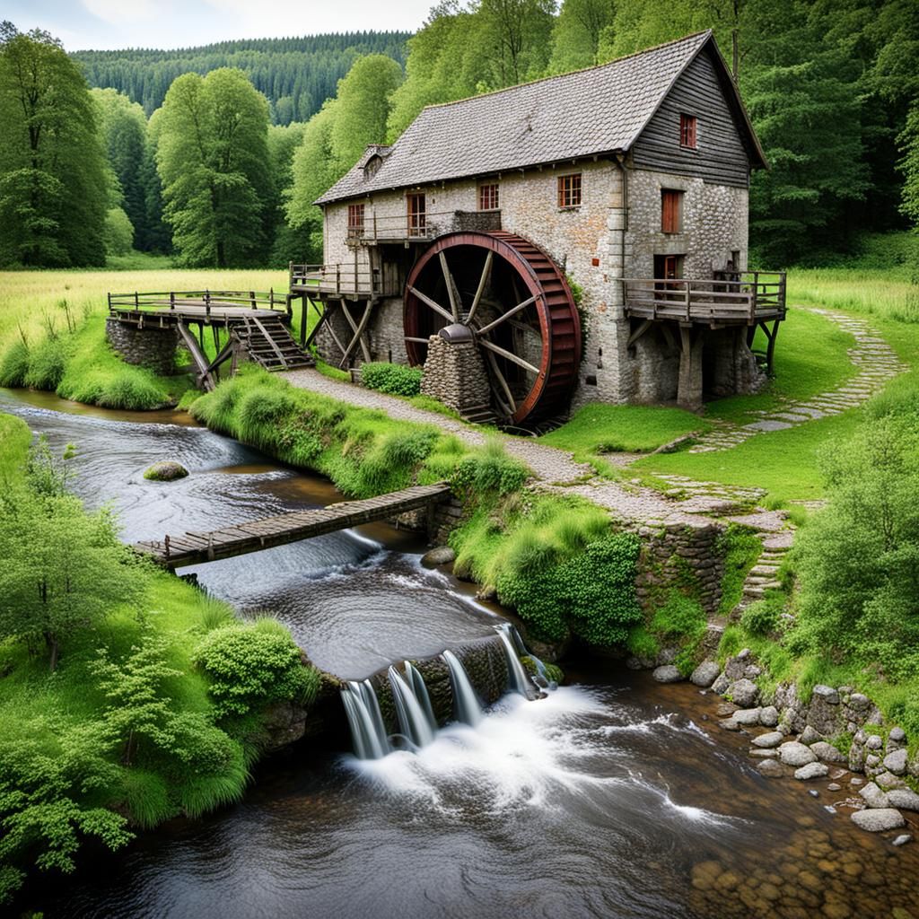 Picturesque Old Mill in a Verdant Landscape