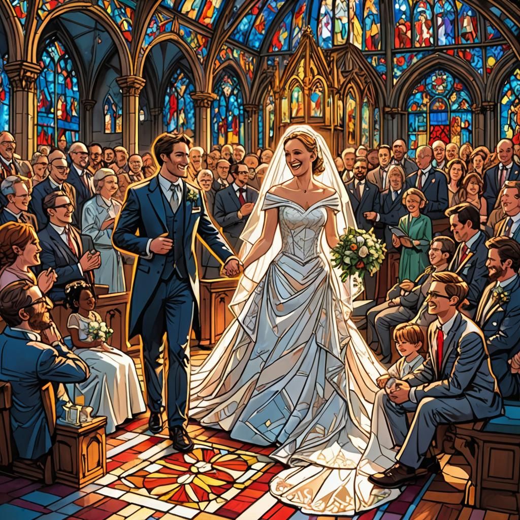 Comic Book Wedding Altar Scene in Guillaume Style