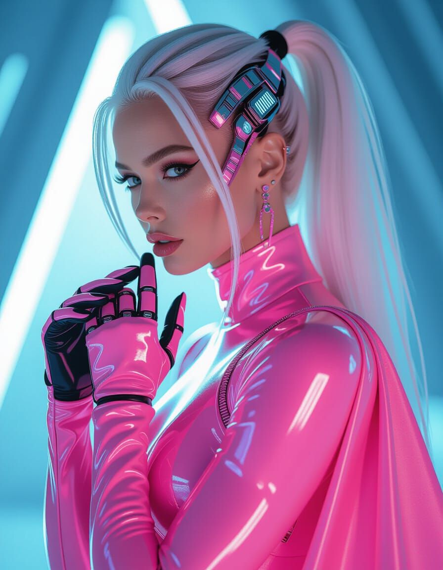 Cybernetic Woman with Flowing Hair in Futuristic Style