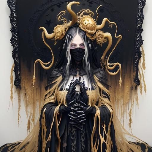 Sinister Ghostly Woman in Mixed Media Painting