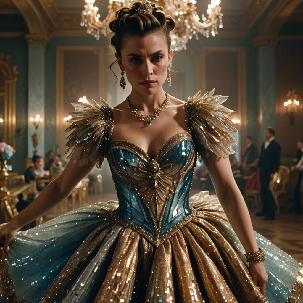 Crystal Dress in Baroque Ballroom, Cinematic Lighting