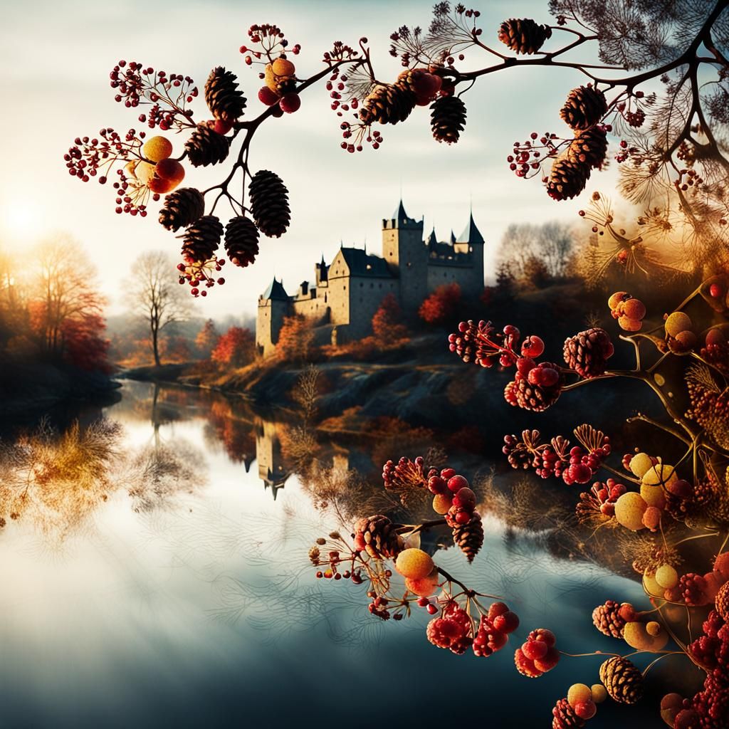 Surreal Autumn Landscape with Transparent Silhouettes