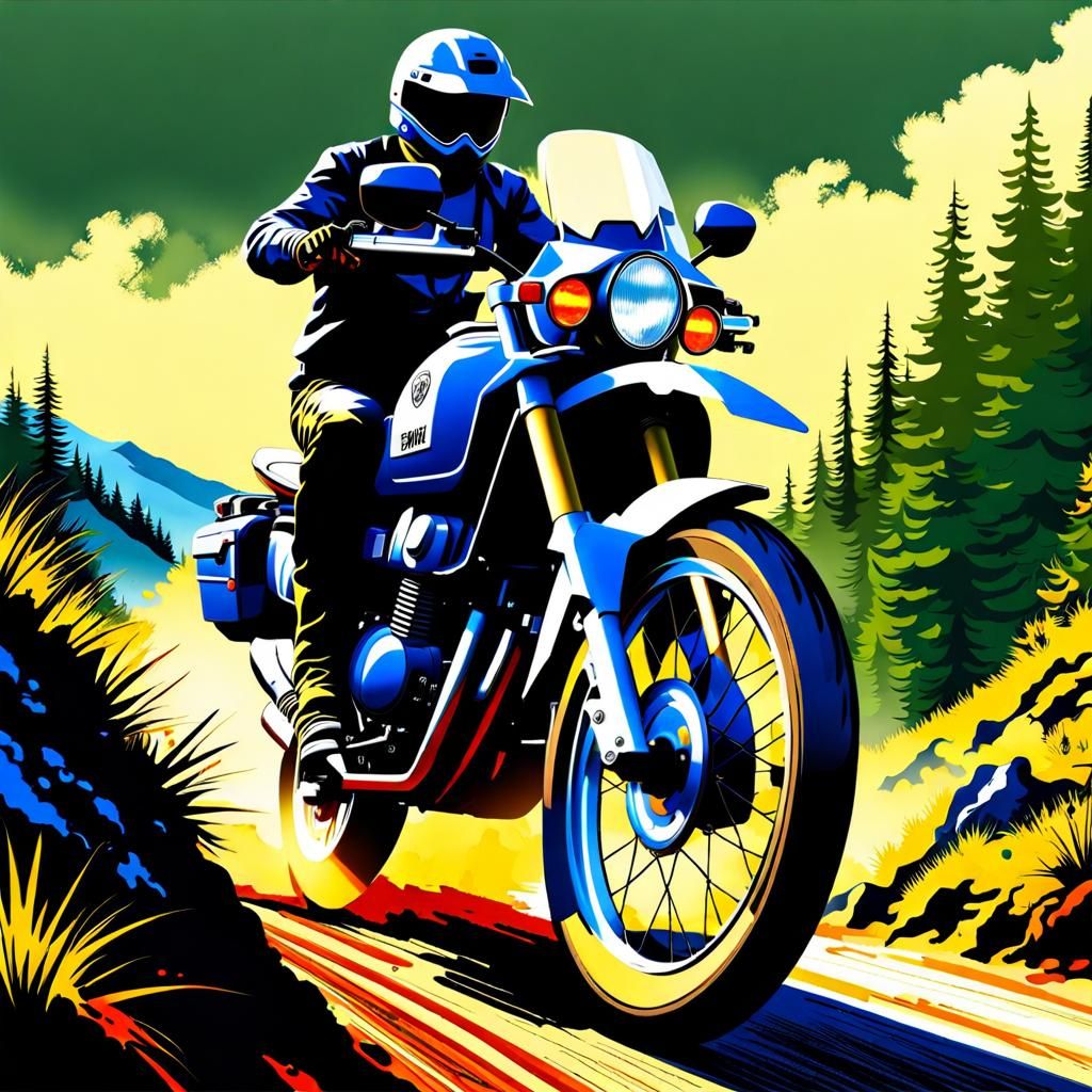 80s Rider on Yamaha XT on Mountain Road