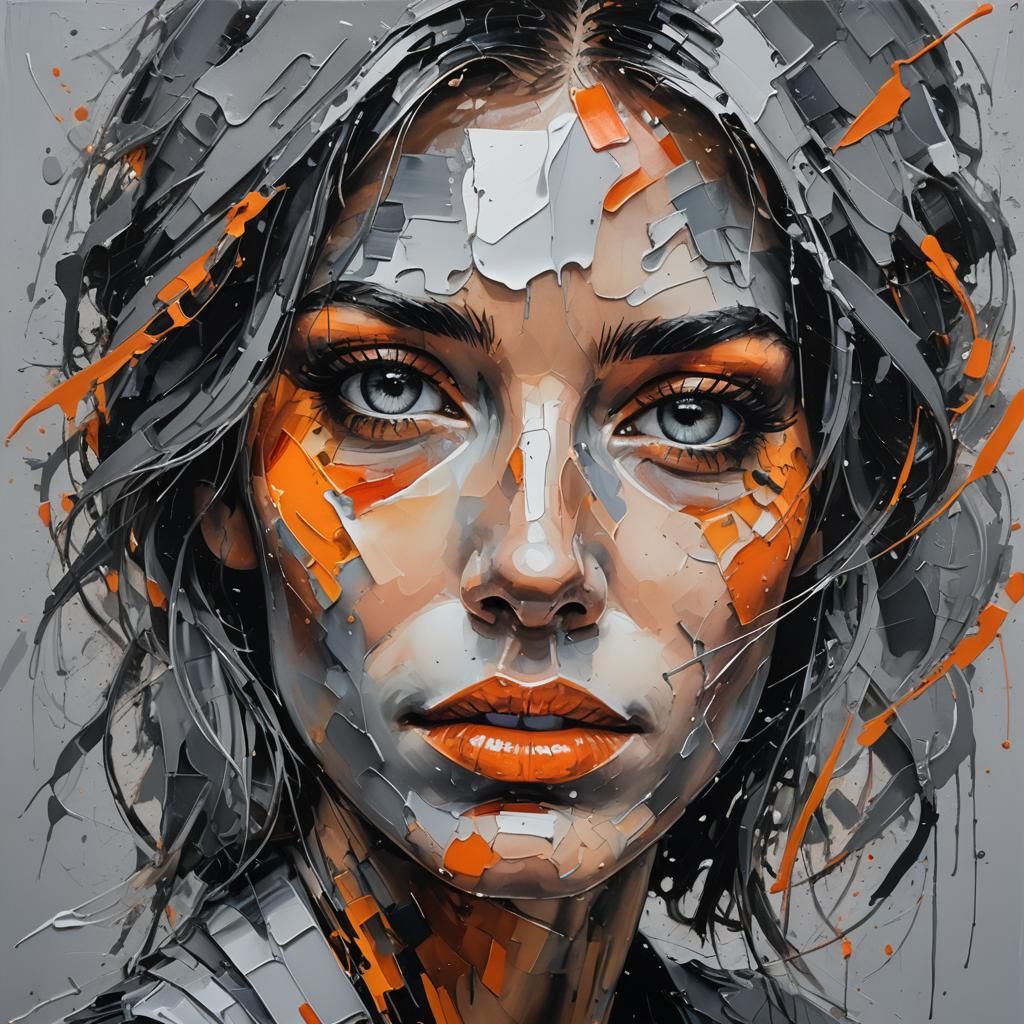 Abstract Portrait of a Woman in Gray and Orange Hues