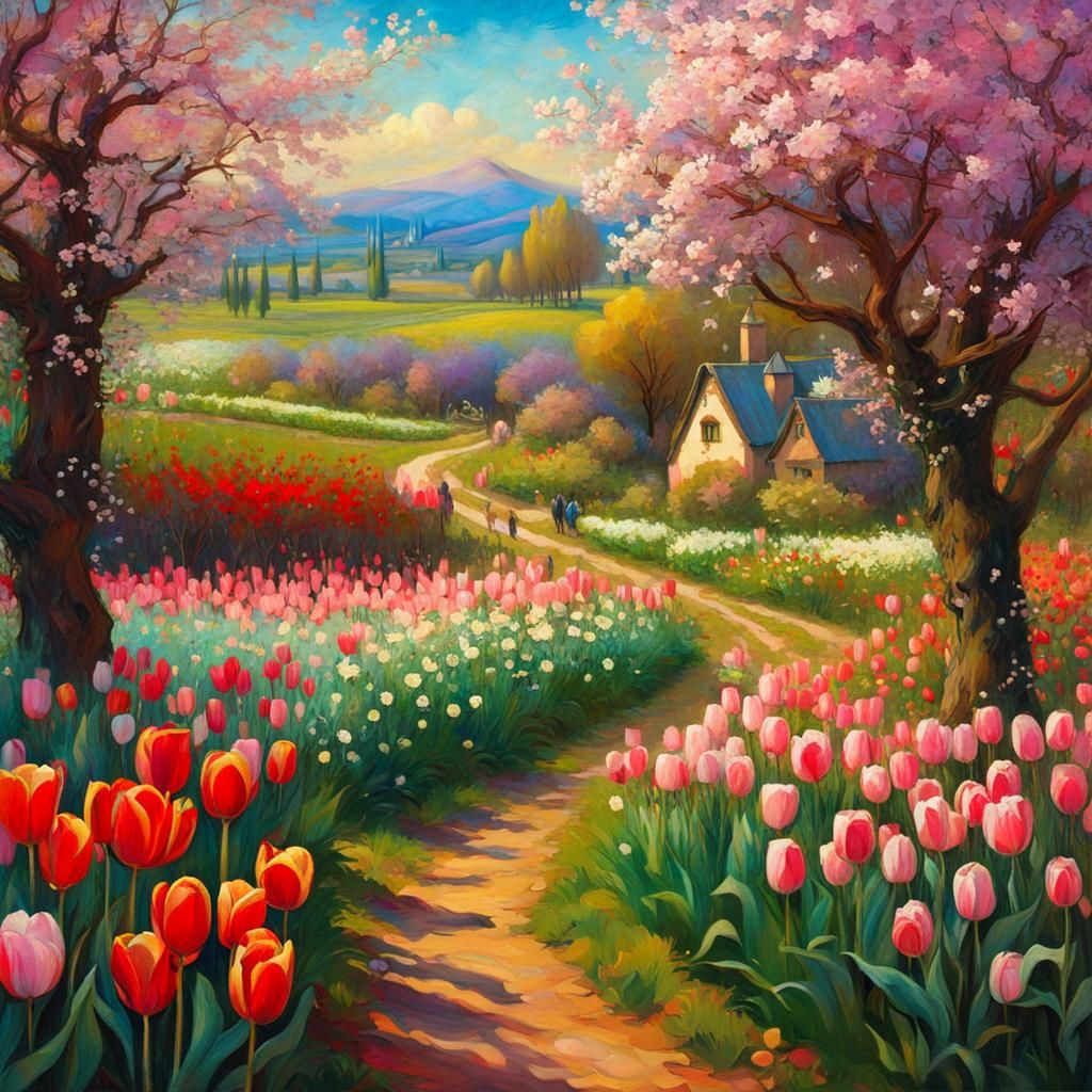 Magical Appleblossom Orchard in Anime Style