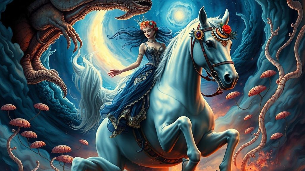 Surreal Day of the Dead Rider in Mystical Realm