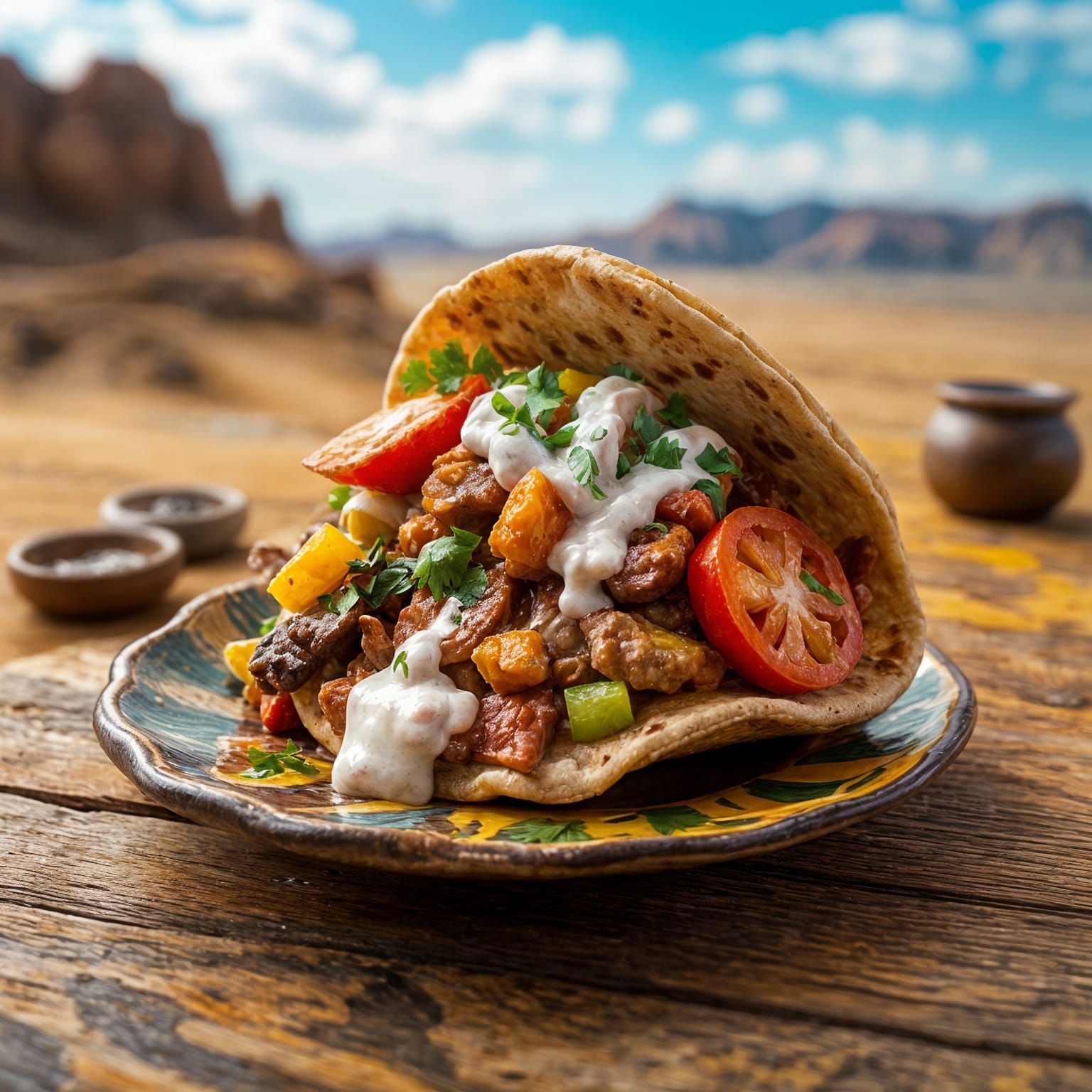 Delicious Gourmet Taco in Desert: 3D Render