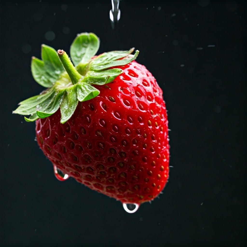 Strawberry Macro Shot in Botanical Art Style