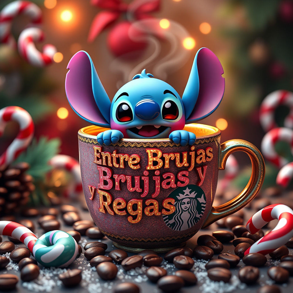 Baby Stitch in Starbucks Cup 3D Render
