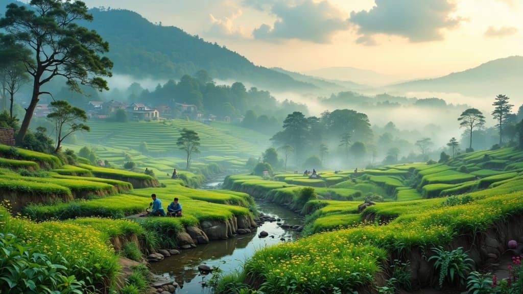 Ethereal Vietnam Vista: Tea Plantations and Ceramic Pots