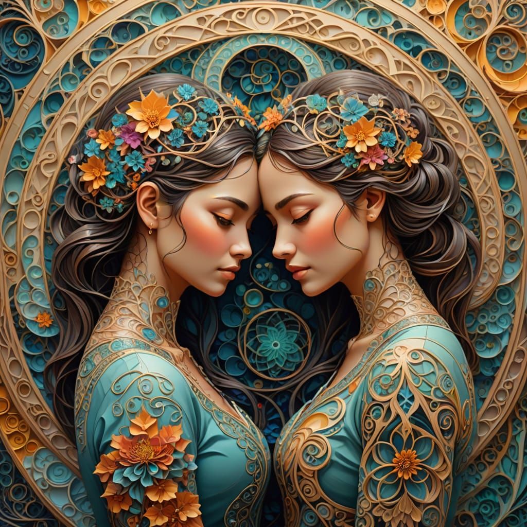 Surreal Abstract Mother-Daughter Embrace in Golden Light