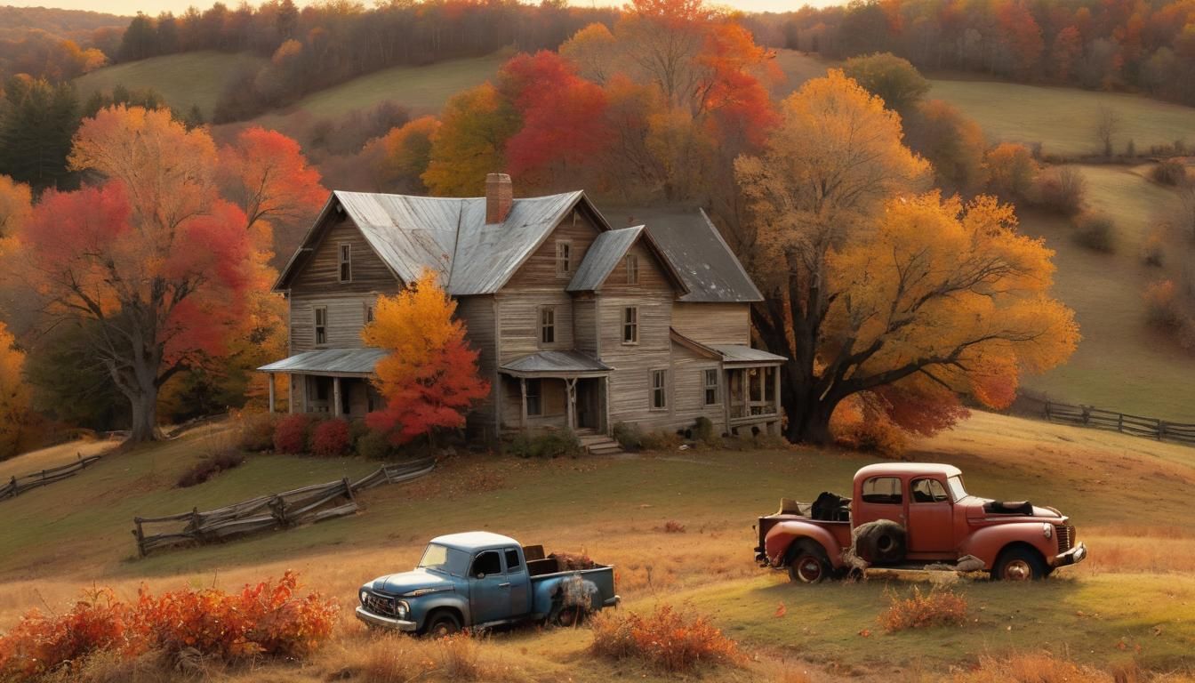 American Farm in Autumn, Regionalist Style