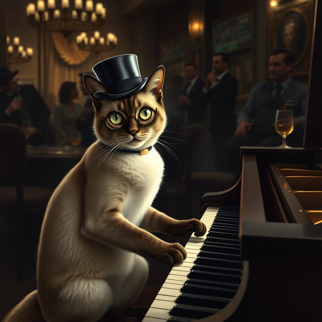 Sophisticated Siamese Cat Performs Jazz at Vintage Club