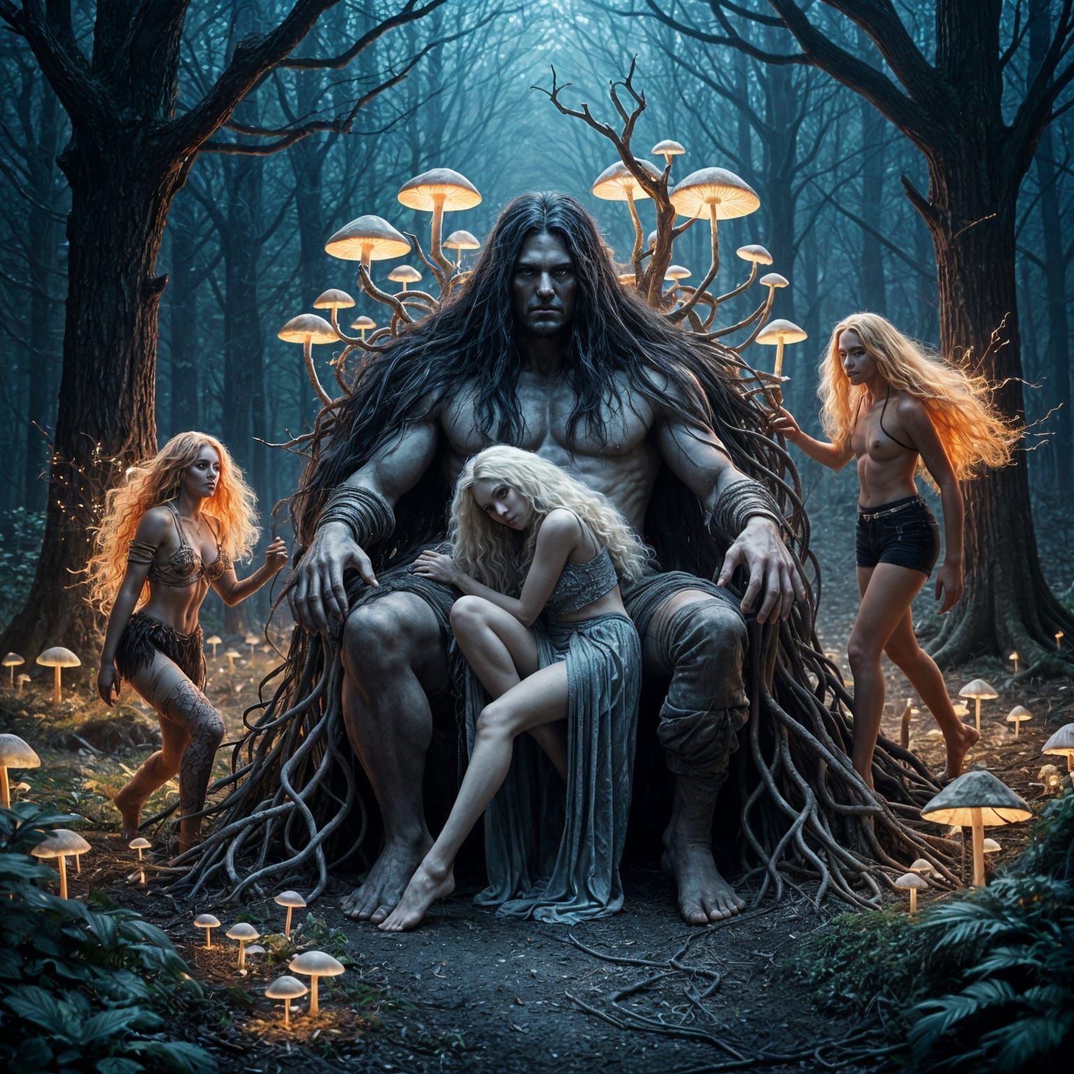 Dark Giant on Root Throne in Ethereal Forest