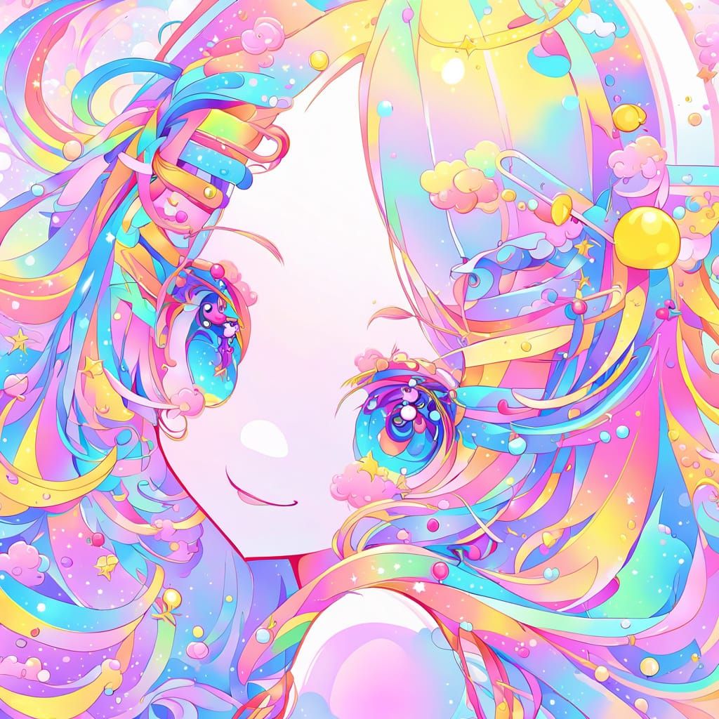 Rainbow Anime Girl with Sparkling Eyes