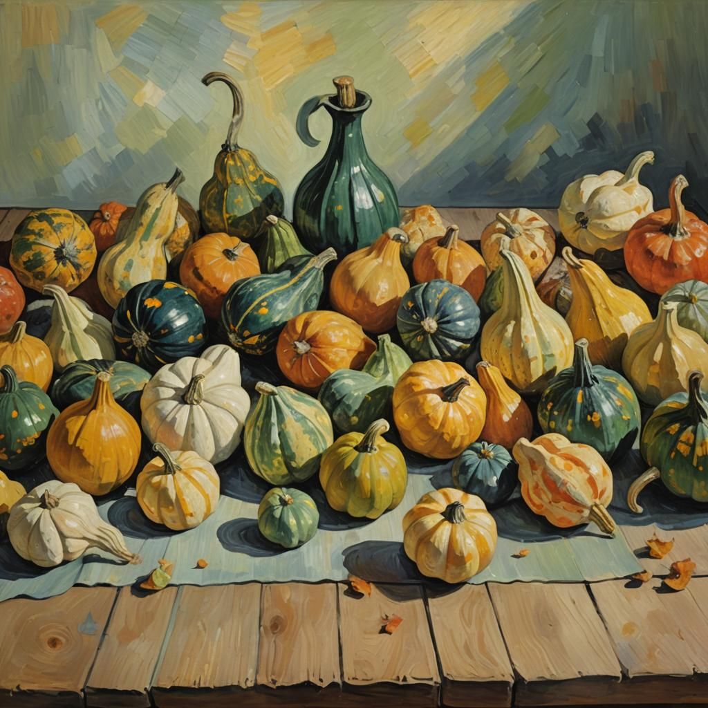 Impressionist Gourds Still Life in Oil Painting Style