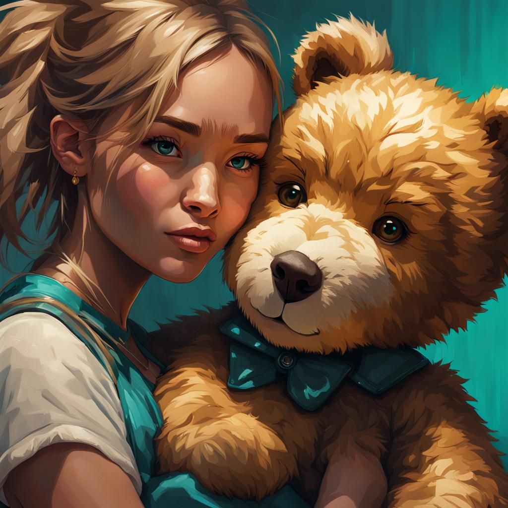 Baby Portrait with Giant Teddy Bear in Fantasy Style